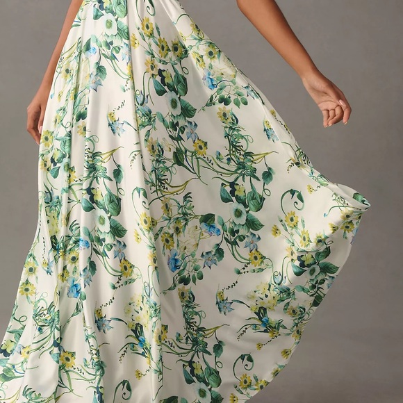 Mac Duggal Floral  V-Neck A-Line Gown Maxi Dress Green Anthropologie Plus 16 NWT - Picture 6 of 9